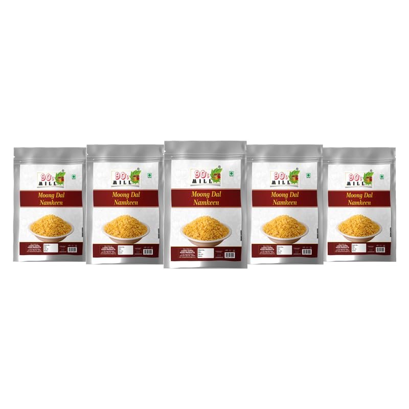 90's MILL Aslee Marwar Ki Moong Dal Crispy Moong Dal coated with Salt | Not Spiced yet Flavorful | Favorite Teatime Snack of India | Made with Ground Nut Oil Diwali Healthy Namkeen-900g*5Pack