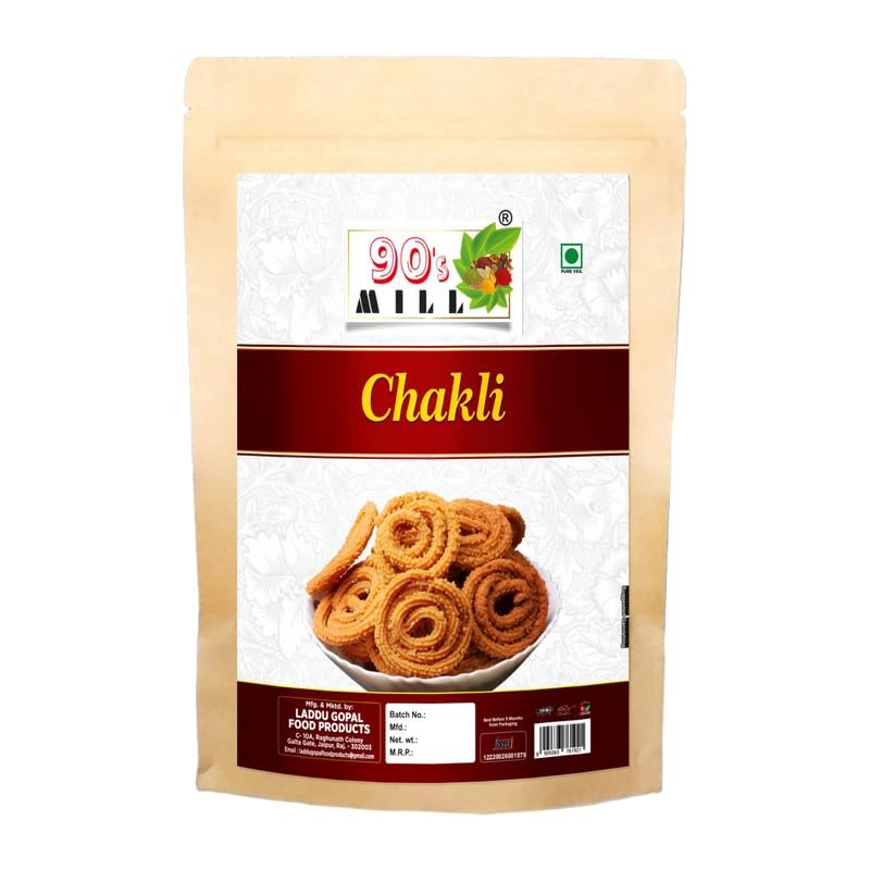 90's MILL Bhajani Chakli Chakoli Murukku | Homemade Indian Chakoli Namkeen Snacks | Indian Snacks | Chakli | Masala Chakli | Chakoli | Butter Chakri Ready to Eat Snacks Murukku-250 * 1Pack