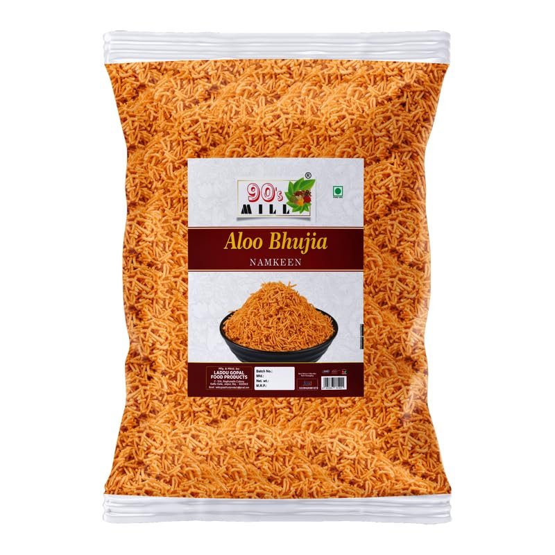90's MILL Aslee Rao Bikaner Organic Alu Bhujiya Bhujia | Aloo bhjiya Bhujia Bhujiya Namkeen Snack | Rakhi Diwali Holi Festival Namkeen Snack Anytime Healthy Namkeen Savoury Snack-250 * 1Pack