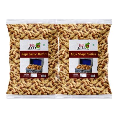 90's MILL Gulabi Nagari Homemade Snack | Ajwain Black Paper Flavour Kaju Shape Mathari | Crispy Khasta Kaju Shape Matthi | Healthy and Hygienic Snacks | Delightful Ready to Eat Mathari-350g*2Pack