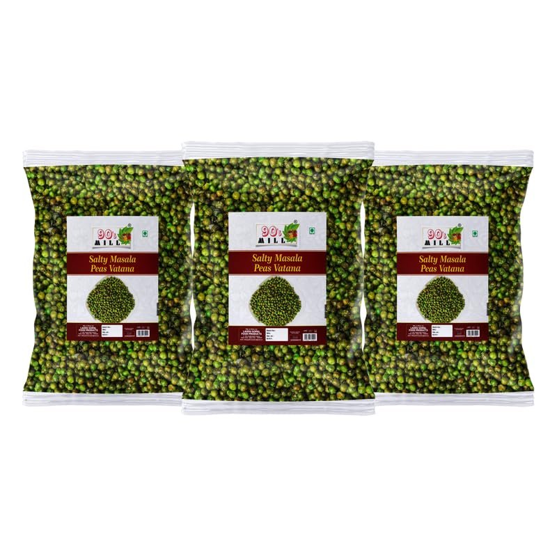 90's MILL Bombay Roasted Fried Spicy Green Peas/Chatpata Matar/Namkeen Peas||Namkeen Chatpata Matar/Roasted Peas Spicy Munching Crunchy Matar Namkeen Savoury Snack-900g*3Pack
