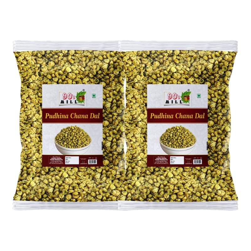 90's MILL Roasted Namkeen Podhina Dhaniya Nimbu Chickpeas Split/Chatpata Roasted Bengal split gram Namkeen Snack | All Age Groups Favourite Party Crunchy Munchy Namkeen Snack-900g*2Pack