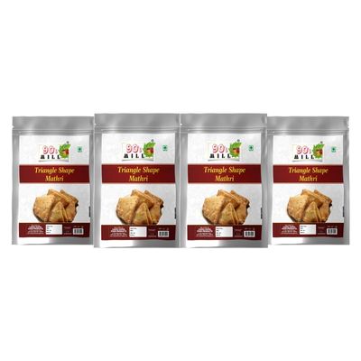 90's MILL Triangle Shaped Mathri Tricone Matri Crispy Triangle shaped tasty Marthis | Evening Chai Partner | Seasonal Crunch | Traditional Hand made Khasta Matthi Dahi Papri-850g*4Pack
