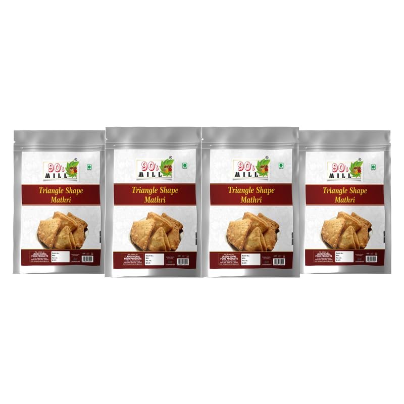 90's MILL Triangle Shaped Mathri Tricone Matri Crispy Triangle shaped tasty Marthis | Evening Chai Partner | Seasonal Crunch | Traditional Hand made Khasta Matthi Dahi Papri-850g*4Pack