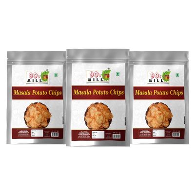 90's MILL Alu Batata Chips Potato Chip | Potato Chips Snacks | Winter Snacks | Hot Chips | Potato Chips Spicy | Andhra Snacks | Winter Sacks | Potato Chips Sprinkled Red Chilli,Salt-850 grams*3Pack