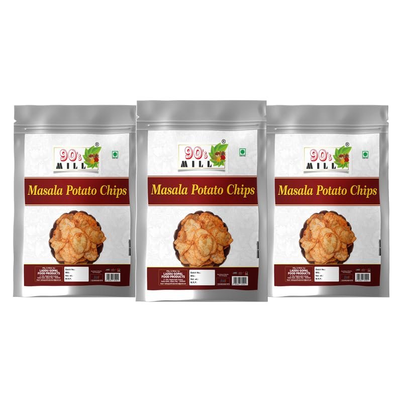 90's MILL Alu Batata Chips Potato Chip | Potato Chips Snacks | Winter Snacks | Hot Chips | Potato Chips Spicy | Andhra Snacks | Winter Sacks | Potato Chips Sprinkled Red Chilli,Salt-850 grams*3Pack