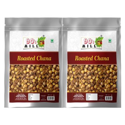 90's MILL Authentic Roasted Plain Un Salted Chana Bhuna Bengal Gram Chickpeas | Indian Vegan and Healthy Snack Food Enjoy with Chai, Green Tea, Coffee High Protein Food Snack-850g*2Pack