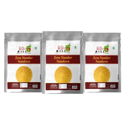 90's MILL Marwar Nylon NAMKEEN SEV for BHEL,CHAAT and SEVPURI (Non Spicy) | Sev for Bhel, Chaat and Sevpuri (Non Spicy) Barik Sev - Sev Puri Bhel Puri Sev - Fine Sev Indian Snack-250 * 3Pack
