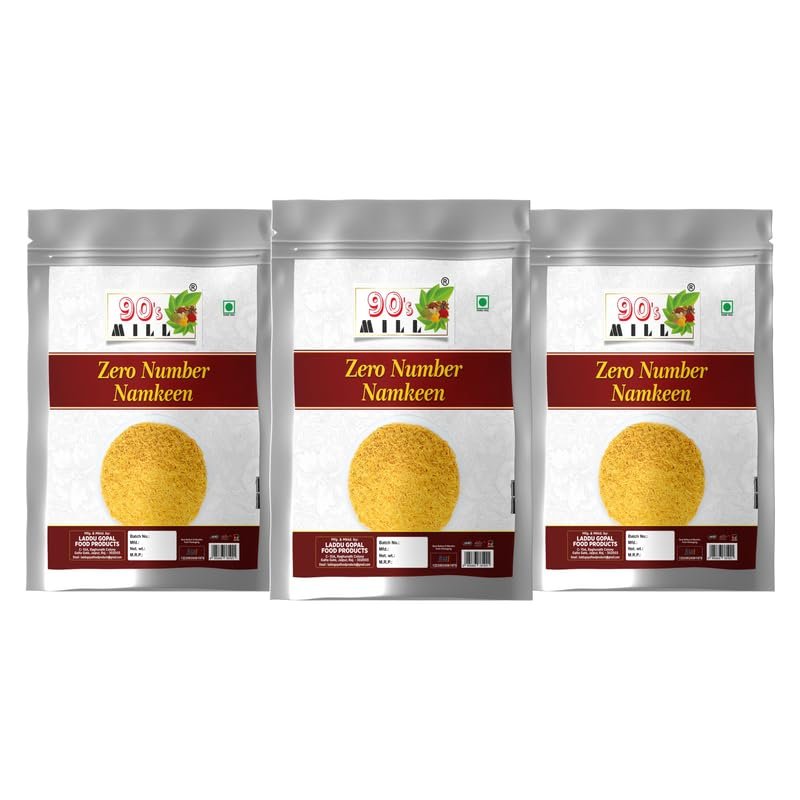 90's MILL Marwar Nylon NAMKEEN SEV for BHEL,CHAAT and SEVPURI (Non Spicy) | Sev for Bhel, Chaat and Sevpuri (Non Spicy) Barik Sev - Sev Puri Bhel Puri Sev - Fine Sev Indian Snack-250 * 3Pack