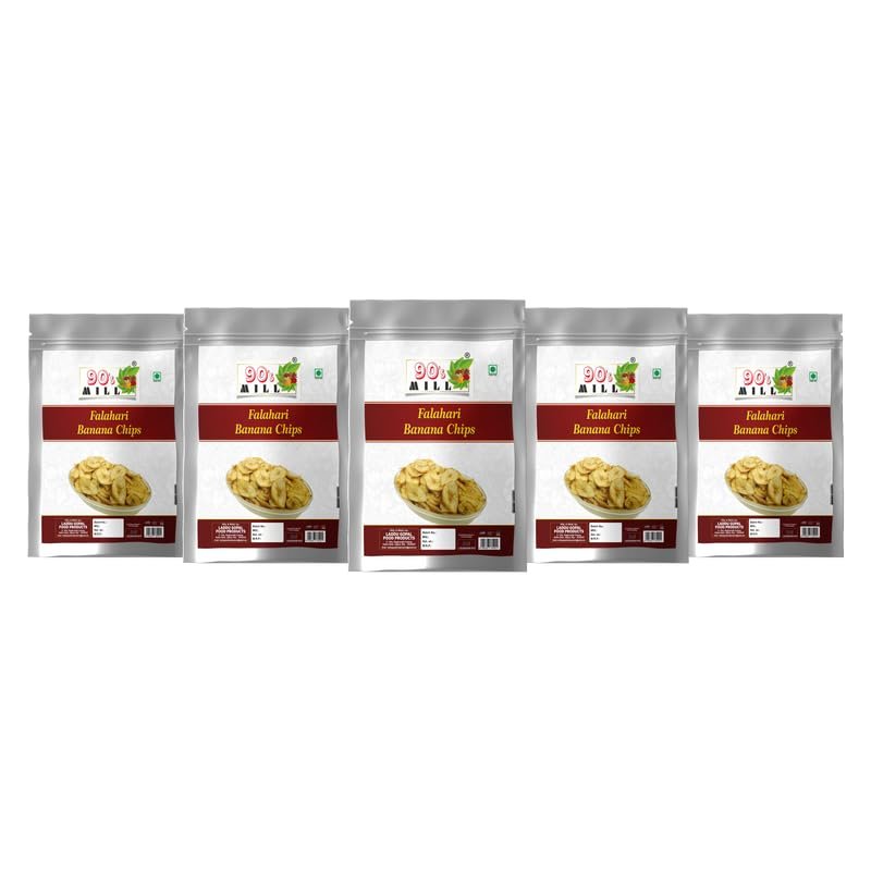 90's MILL Cuttack Champa Kadali Banana Namkeen Snack Chips wafers | Farali Banana Chips Made In Ground Nut Oil With Goodness Of Malabar Black Pepper And Himalayan Pink Rock Salt-1Kg*5Pack