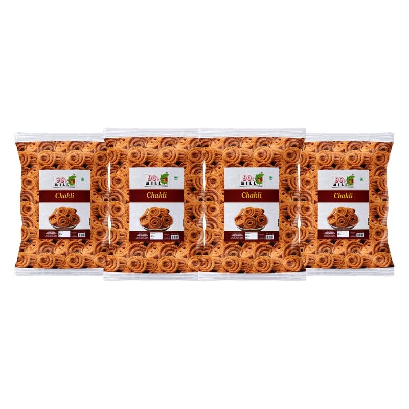 90's MILL Nagpur Murukku Chakli Chakoli Murukku Snack, Butter Chakli Chakoli Indian Snacks Namkeen | Ready to Eat snacks - Tea Time Chakli | Chakli Diwali Rakhi Snack and Namkeen-900g*4Pack