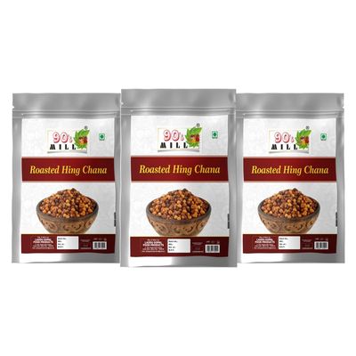 90's MILL Hing Roasted Chana Bhuna Chana | Roasted Chickpeas | Black Gram With Goodness Of Hing And Jeera | Diabetic Snack, Oil Free Ready to Eat Tasty Lightly Spicy Low GI Namkeen-280g*3Pack