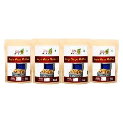 90's MILL Daily Tea Snack Ajwain Jeera Black Paper Kaju Mathri Matthi Biscuit Cookie Spicy Namkeen - Pure and Healthy Preservatives Free Evening Tea Time Snacks - Crispy Ready to Eat-1Kg*4Pack