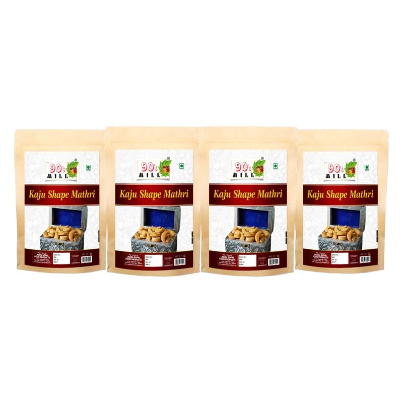 90's MILL Daily Tea Snack Ajwain Jeera Black Paper Kaju Mathri Matthi Biscuit Cookie Spicy Namkeen - Pure and Healthy Preservatives Free Evening Tea Time Snacks - Crispy Ready to Eat-1Kg*4Pack