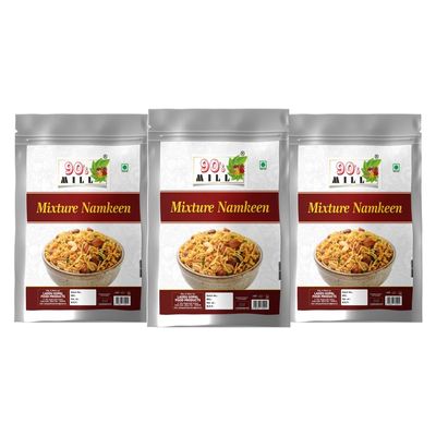 90's MILL Navratan Mixture All time Favourite Indian Snacks/Namkeen | Ready to eat | No Preservatives | Crsipy & Light Namkeen Snacks | Made In Healthy Natural Groundnut Peanut Oil-850g*3Pack