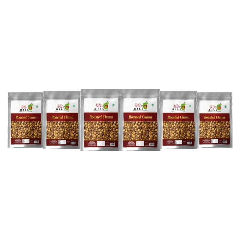 90's MILL Authentic Roasted Plain Un Salted Chana Bhuna Bengal Gram Chickpeas | Indian Vegan and Healthy Snack Food Enjoy with Chai, Green Tea, Coffee High Protein Food Snack-1Kg*6Pack
