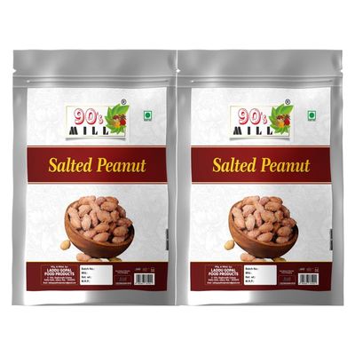 90's MILL Fanindrapura Salted Peanuts Shengdane Khari Sing Traditionally Roasted Salted Jumbo Peanuts, Snack and Namkeen A++ Peanut | Mungfali Dana Namkeen Fast Namkeen Snack-420g*2Pack