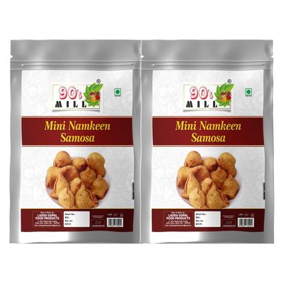 90's MILL Ready to Eat Snack Mini Samosa Indian Namkeen Nashta | Dal Samosa Baked Roasted Moong Mung Dal Samosa Triangle | Mini Samosa for Evening Tea Time Snack Fry in Peanut oil-350g*2Pack