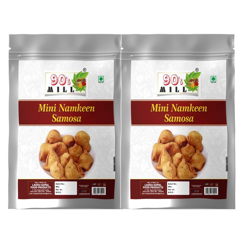 90's MILL Ready to Eat Snack Mini Samosa Indian Namkeen Nashta | Dal Samosa Baked Roasted Moong Mung Dal Samosa Triangle | Mini Samosa for Evening Tea Time Snack Fry in Peanut oil-350g*2Pack