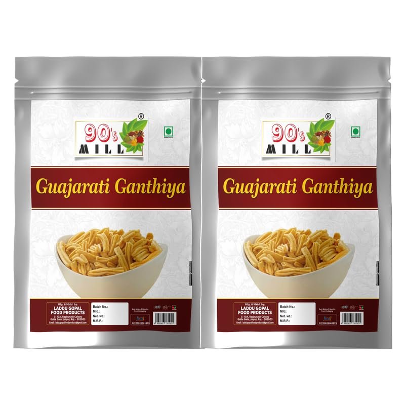 90's MILL Authentic BESAN GATHIYA AJWAIN BESAN STICKS | GUJARATI FARSAN | INDIAN SNACKS | HOMEMADE AND READY TO EAT | FARSAN NAMKEEN | NO PRESERVATIVE-1Kg*2Pack