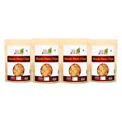 90's MILL Marwar's Organic Ready to eat Namkeen Potato Chips Spicy | Red Chilli Aloo Chips | Low Fat Masala PATTA Wafer | Tasty Yummy Snack Healthy Snack | Batata PATTA Wafer Chips-1Kg*4Pack