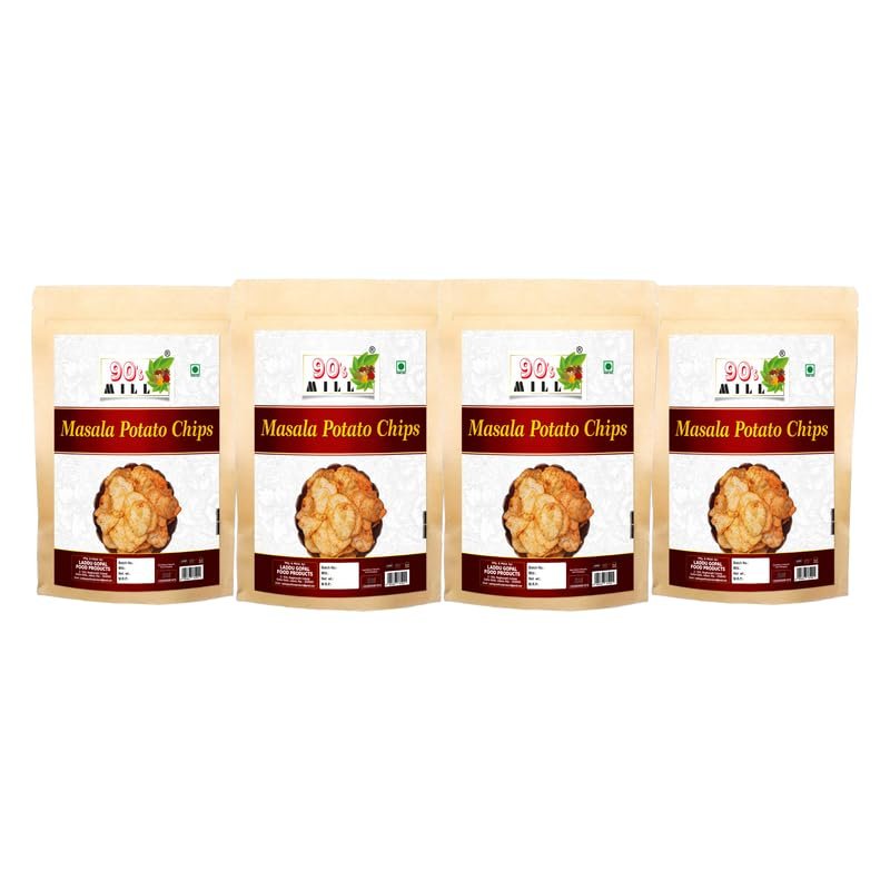 90's MILL Marwar's Organic Ready to eat Namkeen Potato Chips Spicy | Red Chilli Aloo Chips | Low Fat Masala PATTA Wafer | Tasty Yummy Snack Healthy Snack | Batata PATTA Wafer Chips-1Kg*4Pack