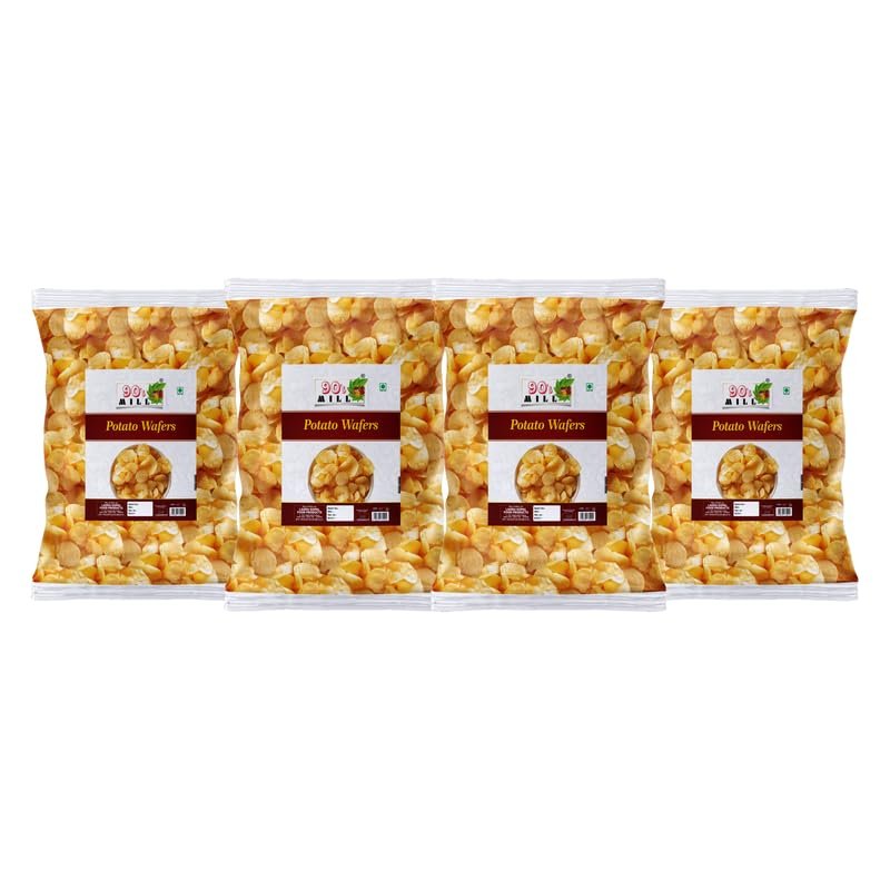 90's MILL Potato Chips Navratri Diwali Rakhi Utsav Special Namkeen Snack | Batata Wafers Chips aloo wafers Aloo Wafers Aloo Chips Falahari Fast Time Ready to eat Namkeen Snack-850g*4Pack