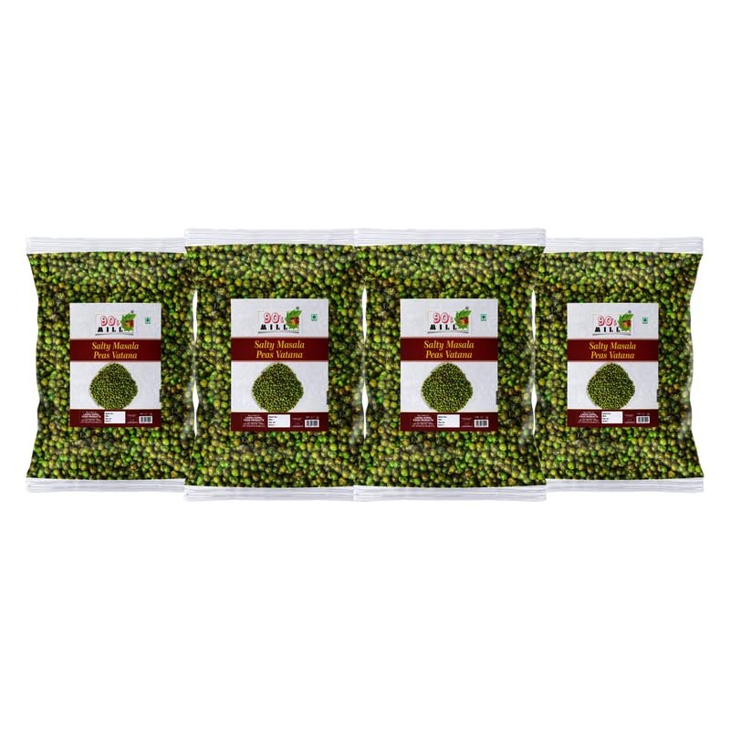 90's MILL Bombay Roasted Fried Spicy Green Peas/Chatpata Matar/Namkeen Peas||Namkeen Chatpata Matar/Roasted Peas Spicy Munching Crunchy Matar Namkeen Savoury Snack-1Kg*4Pack