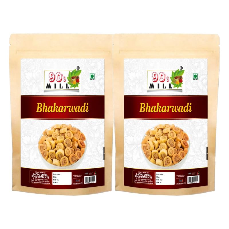 90's MILL Bhakarwadi | Chai Time Snack | Ready to Eat Bhakarwadi Snacks | Mini Bhakarwadi | Indian Namkeen Nashta | Authentic Regional Preparation | Traditional Indian Snacks | Party Snacks-350g*2Pack