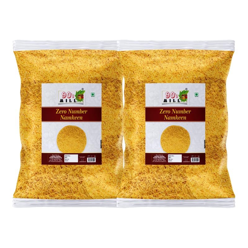 90's MILL Besan Namkeen Nylon Sev | Baarik Sev | Barik Sev | Sev Puri Bhel Puri Sev | Bhel Chaat Pani Puri Chaat Dahi Chaat Sev Zero Number Namkeen Sev | Non Spicy Fine Sev Fiki SEV-420g*2Pack
