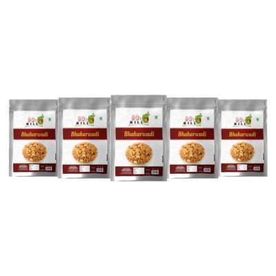 90's MILL All Natural Baked Bhakarwadi Crunchy, Light and Flavourful | Mouth-watering Button Bhakarwadi Snack | Mini Bhakarwadi Festival Season Diwali Rakhi Snack and Namkeen Savoury Snack-1Kg*5Pack