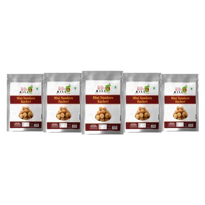 90's MILL Allahabad Masale wali Dry Kachori Namkeen Nashta Snack | Delicious & Crunchy Mini Kachaudee Namkeen Snacks | Evening Tea Time Mini Kachori Filled with Moong Mung Dal daal-1Kg*5Pack