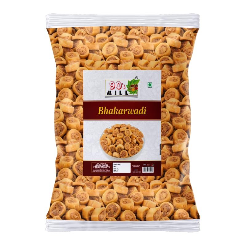 90's MILL Jaipur Special Mini Bhakarwadi | Light, Crispy & Crunchy | Bhakarwadi Snacks | Party Time Snack Bhakarwadi, Indian Namkeen Bhakarwadi | Bachcho Ka Favourite Savoury Snack-300g*1Pack