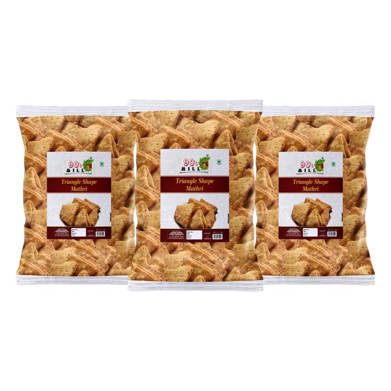 90's MILL Ajwain Mathri Special Khasta Mathari Mathri Dahi papadi Mathri Snacks, Healthy Snacks, Homemade Crispy Breakfast Mathri Festival Season Diwali Rakhi Snack and Namkeen-250 * 3Pack