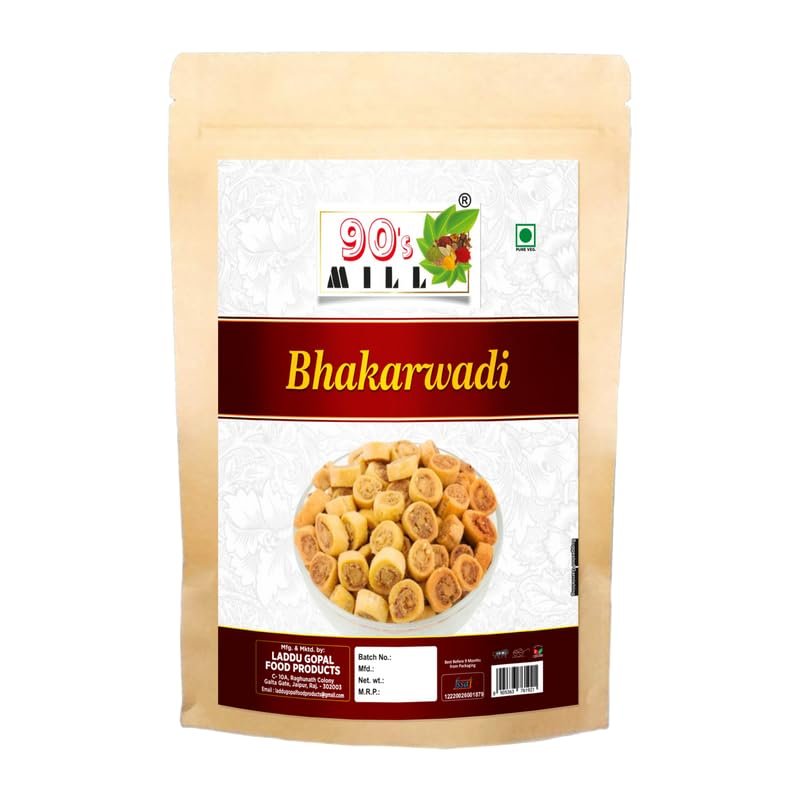 90's MILL Bhakarwadi | Chai Time Snack | Ready to Eat Bhakarwadi Snacks | Mini Bhakarwadi | Indian Namkeen Nashta | Authentic Regional Preparation | Traditional Indian Snacks | Party Snacks-250*1Pack