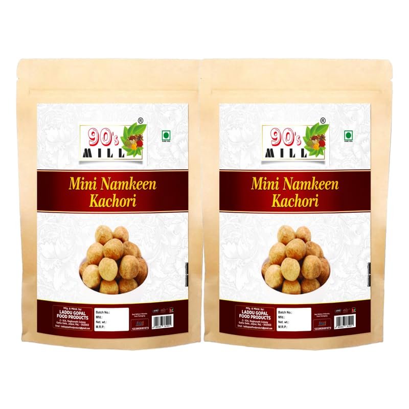 90's MILL Authentic Nagpur Gol Kachauri Namkeen Snack | Perfect Choice for Snacks Party | Spicy Crispy Patty | Dry Kachori Nashta Naashta | Filled with Baked Masala Moong Mung Dal-350g*2Pack
