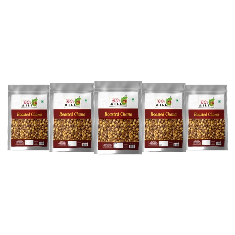 90's MILL Authentic Roasted Plain Un Salted Chana Bhuna Bengal Gram Chickpeas | Indian Vegan and Healthy Snack Food Enjoy with Chai, Green Tea, Coffee High Protein Food Snack-900g*5Pack