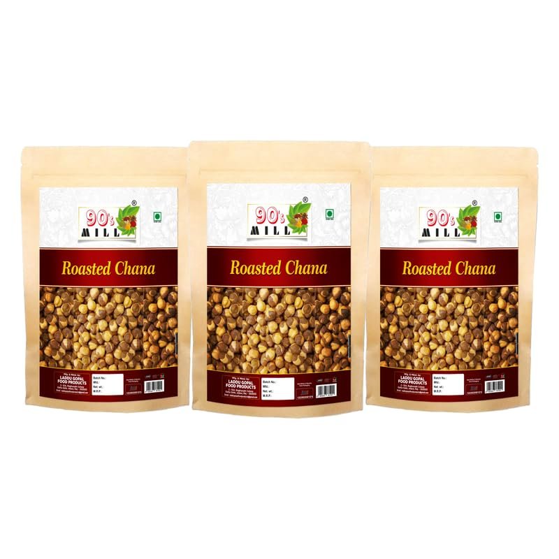 90's MILL Chana Chickpeas Bhuna Roasted Desi Bhungade Bhungda With Skin | Unsalted Roasted Bhuna Chana (Chickpeas) Used as Snacks | Ready to eat Whole Skin Roasted Bhuna Chana-850g*3Pack