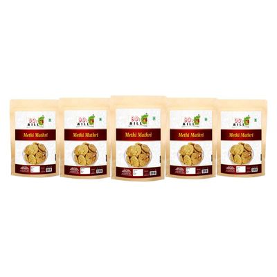 90's MILL Crispy Crunchy Methi Mathri | Chips Snacks Namkeen | Ready to eat Methi Mathri Methi Matthi Party Snacks | Authentic Handmade Namkeen Matri from Rajasthan No Preservatives-900g*5Pack