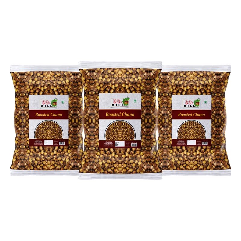 90's MILL Bhuna Chana | Roasted Masala Chickpeas Roasted Chana | NO MSG | Vegan | Not Fried | Organic Best Roasted Chana, Bhuna Chana | Ready to eat Rich in Vitamins and Minerals-1Kg*3Pack