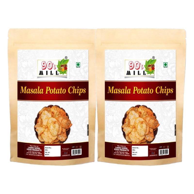 90's MILL Marwar's Organic Ready to eat Namkeen Potato Chips Spicy | Red Chilli Aloo Chips | Low Fat Masala PATTA Wafer | Tasty Yummy Snack Healthy Snack | Batata PATTA Wafer Chips-900g*2Pack