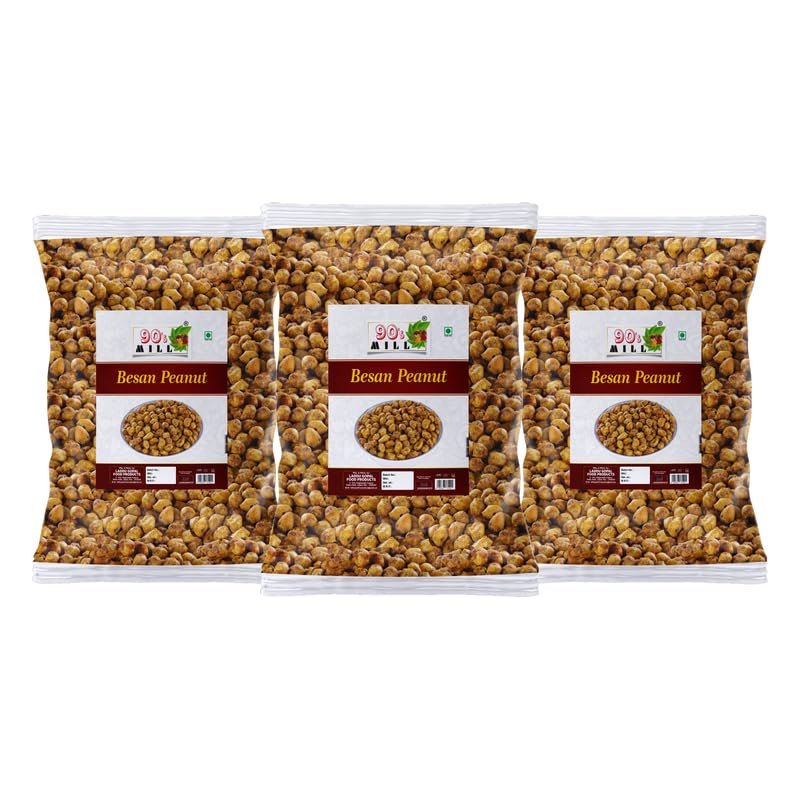 90's MILL Besan Java Nuts Ready to Eat Nut Cracker Namkeen Tasty Peanuts with Masala Coated | Crispy Peanuts Moongfali Daane | Chemical Free Spicy Healthy Indian Snacks-850g*3Pack