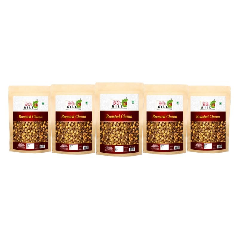 90's MILL Chana Chickpeas Bhuna Roasted Desi Bhungade Bhungda With Skin | Unsalted Roasted Bhuna Chana (Chickpeas) Used as Snacks | Ready to eat Whole Skin Roasted Bhuna Chana-850g*5Pack