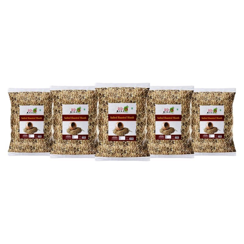 90's MILL Authentic Namkeen Roasted Moth Matki Namken Snack | Crunchy Tea Time Breakfast Snack | Chatpata Salty Masala Muth Matki Moth bean Party Snack | Cocktail Chakhna Party Snack-1Kg*5Pack