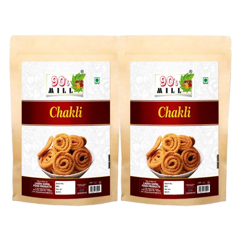 90's MILL Bhajani Chakli Chakoli Murukku | Homemade Indian Chakoli Namkeen Snacks | Indian Snacks | Chakli | Masala Chakli | Chakoli | Butter Chakri Ready to Eat Snacks Murukku-850g*2Pack