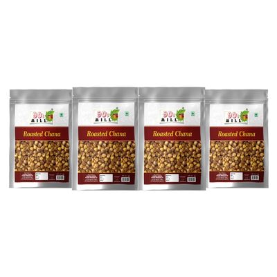 90's MILL Authentic Roasted Plain Un Salted Chana Bhuna Bengal Gram Chickpeas | Indian Vegan and Healthy Snack Food Enjoy with Chai, Green Tea, Coffee High Protein Food Snack-850g*4Pack
