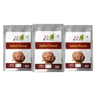 90's MILL Fanindrapura Salted Peanuts Shengdane Khari Sing Traditionally Roasted Salted Jumbo Peanuts, Snack and Namkeen A++ Peanut | Mungfali Dana Namkeen Fast Namkeen Snack-900g*3Pack