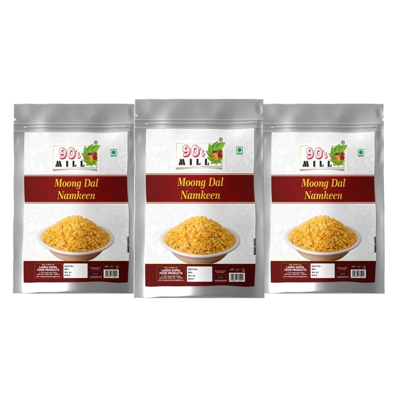 90's MILL Aslee Marwar Ki Moong Dal Crispy Moong Dal coated with Salt | Not Spiced yet Flavorful | Favorite Teatime Snack of India | Made with Ground Nut Oil Diwali Healthy Namkeen-280g*3Pack