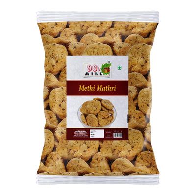 90's MILL Whole Wheat Ajwain Methi Mathris Wheat Mathri | Ready to Eat Evening Tea Time Snacks | Healthy | Crispy Indian Namkeen Sweet Snacks | Made In Healthy Ground Peanut Oil-900g*1Pack