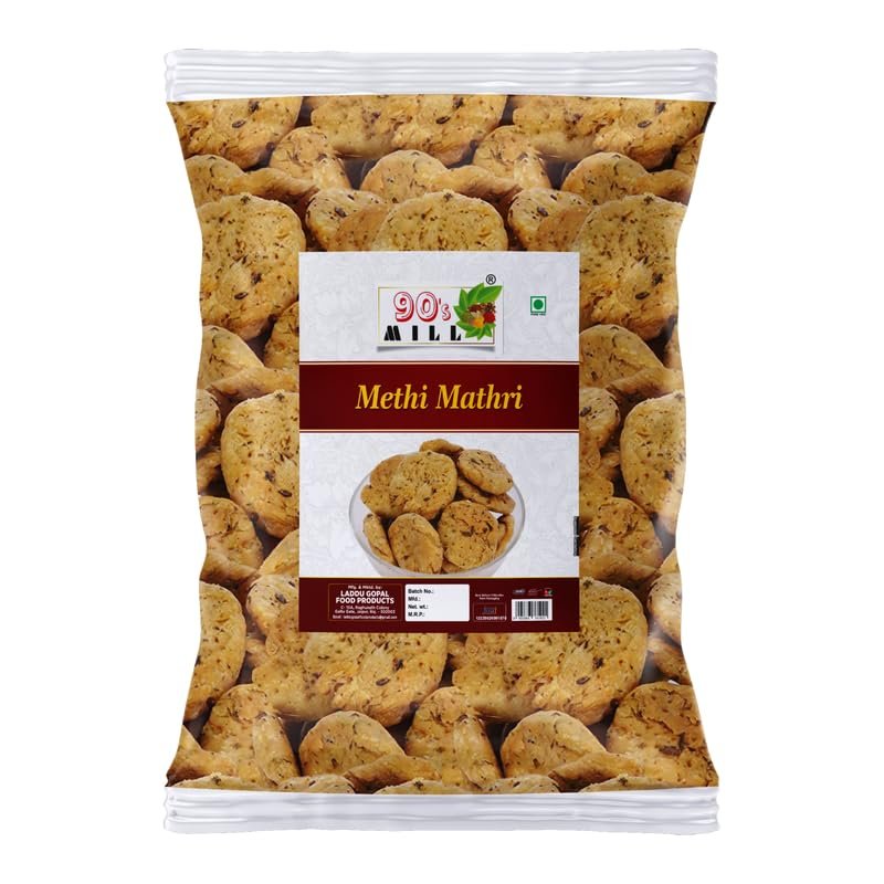 90's MILL Whole Wheat Ajwain Methi Mathris Wheat Mathri | Ready to Eat Evening Tea Time Snacks | Healthy | Crispy Indian Namkeen Sweet Snacks | Made In Healthy Ground Peanut Oil-900g*1Pack